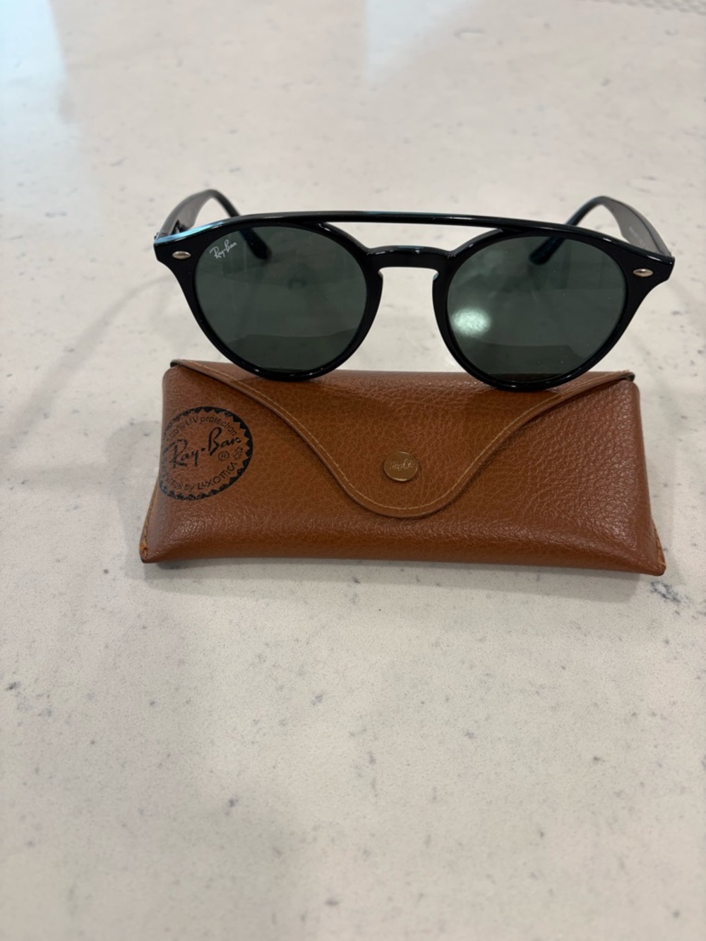 Ray-Ban Black Frame Sunglasses with Green Lenses